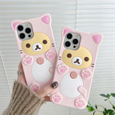 Cute Rilakkuma Bear Case For iPhone  Kawaii Cat Design Soft Silicone 3D